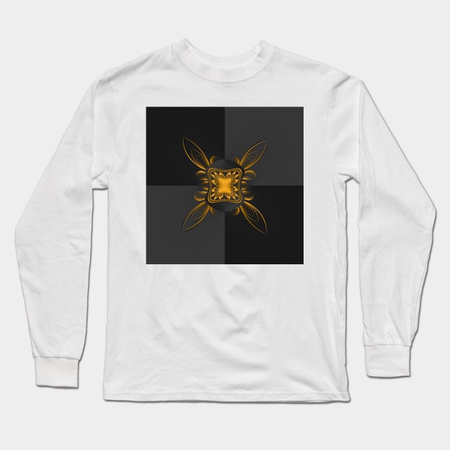 Golden pattern on grey background filling the frame. Long Sleeve T-Shirt by ikshvaku